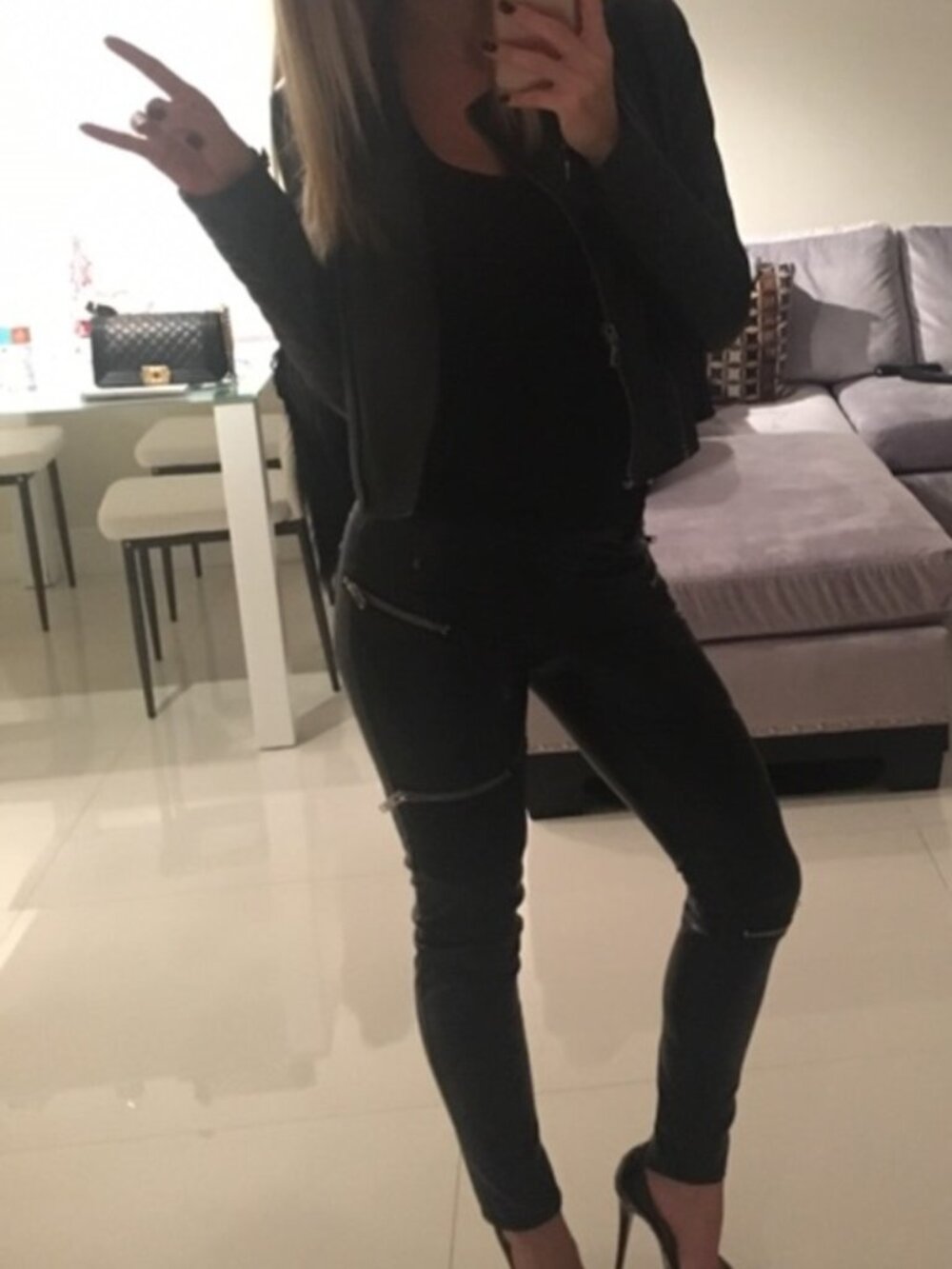 Zara Black leather biker pants with zippers